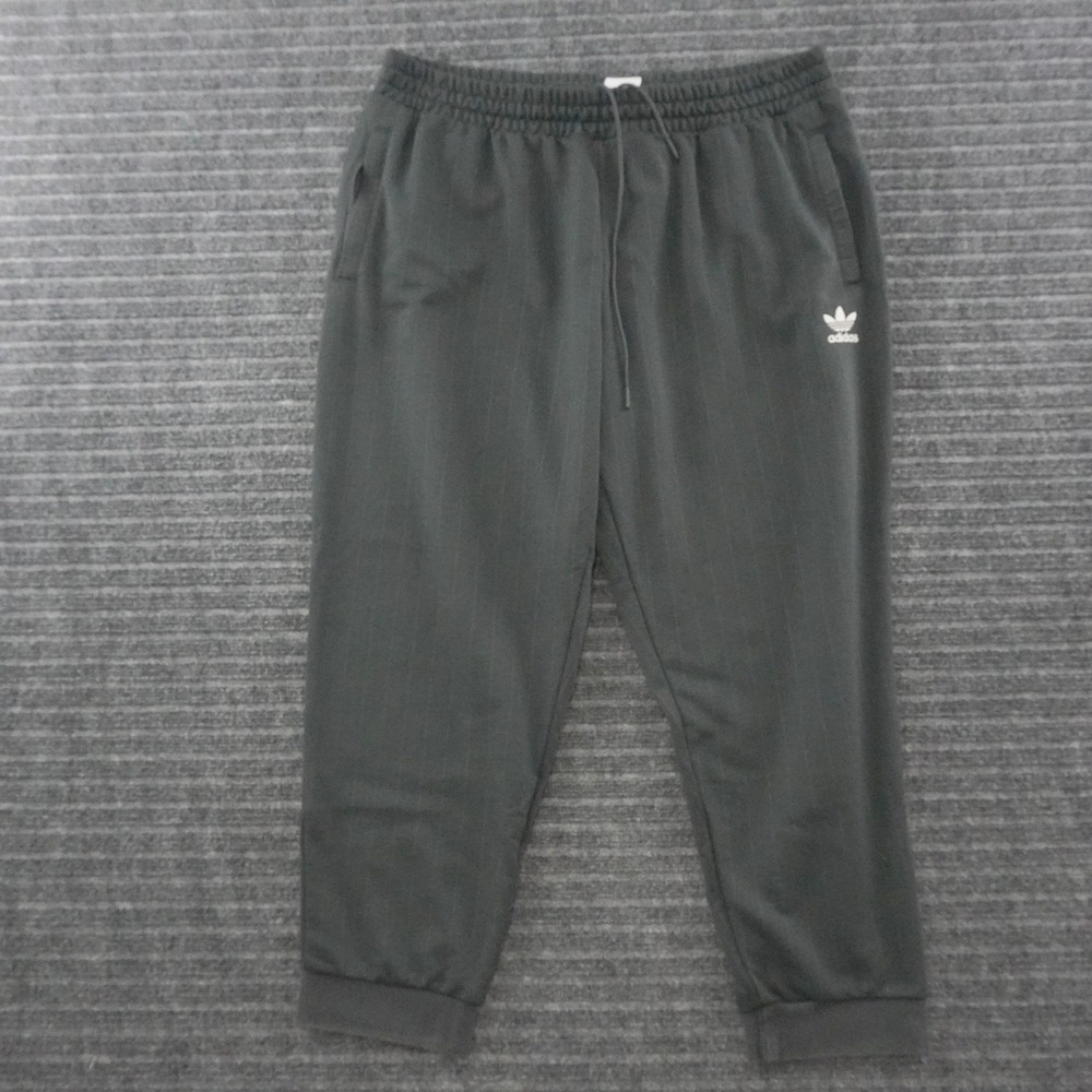 Adidas Jogger Pants Men 2XL Grey Pinstripe Trefoil Logo Elastic Waist